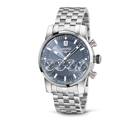 Eberhard & Co. Chrono 4 · Chronographe Automatique · 42mm · Cadran Bleu-Gris · Bracelet Acier